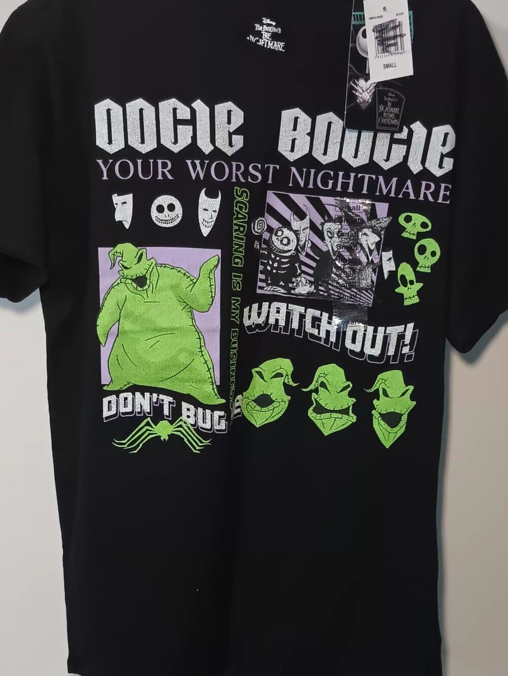 Disney Black Tee with Neon Green & Lavender Oogie Boogie Graphic